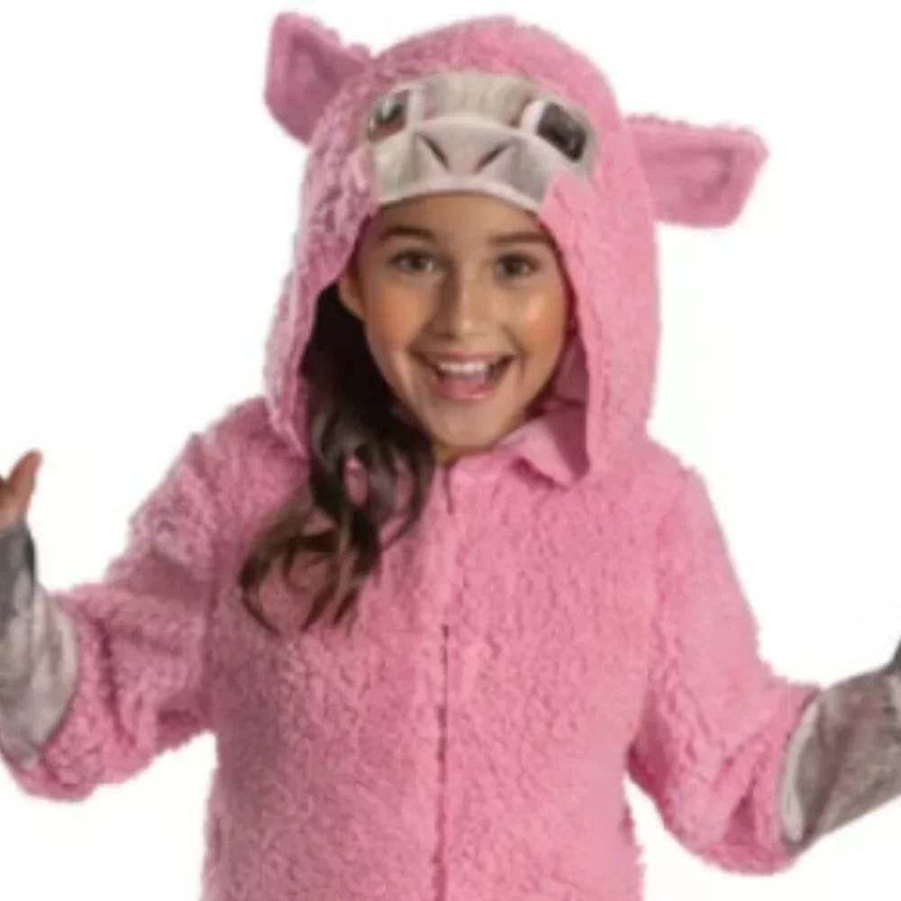 Minecraft Sheep Halloween Costume 4/6 Pink Hooded Plush Jumpsuit Unisex Kids